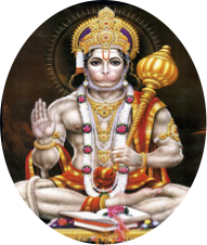 A painting of hanuman sitting in the lotus position.